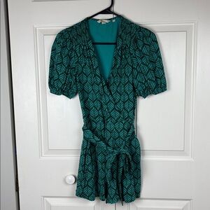 Boden Teal Ruby Palm Leaf Print Romper with Tie - 2
